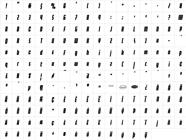 Homelander Title Semi-Italic Regular  glyph index