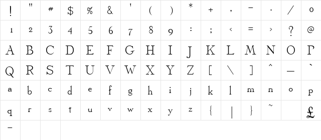 Dickens Regular  glyph index