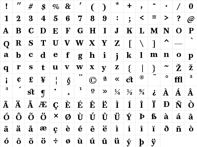 PB9TTP-BoldTF Regular  glyph index