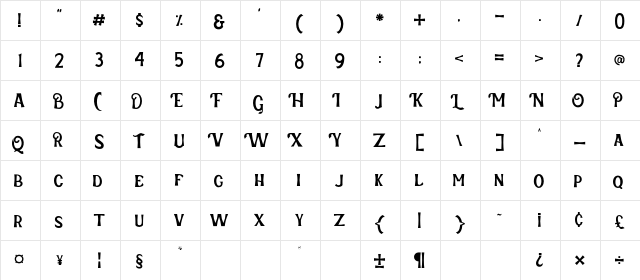 Verveda 01  glyph index