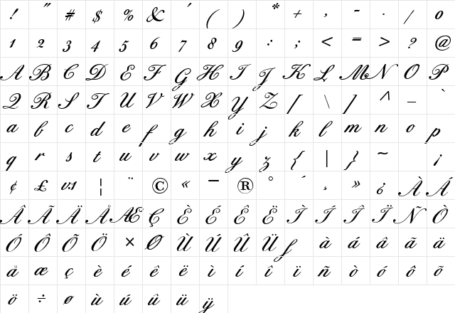 BixAntiqueScriptHmkBold Regular  glyph index