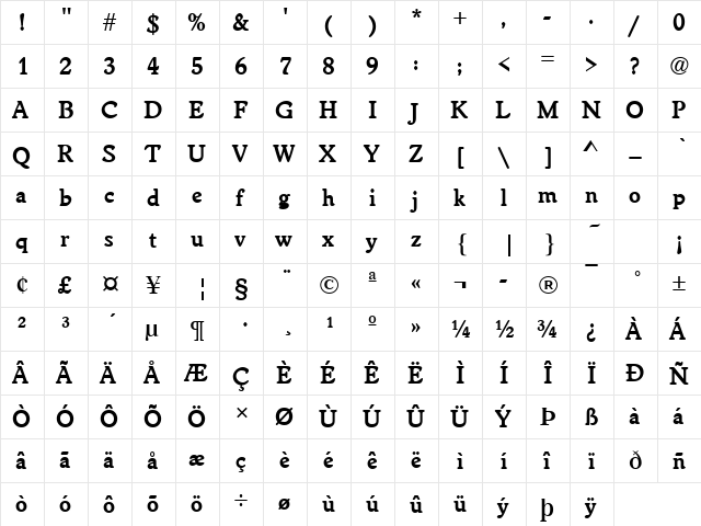 WorcesterRouT Bold  glyph index