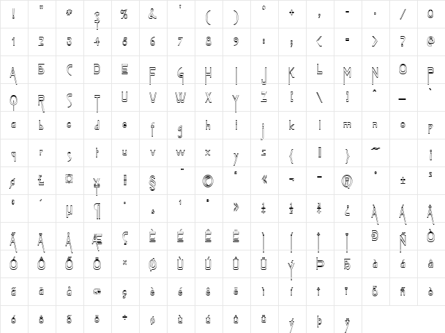 TabletHollowCondensed Normal  glyph index