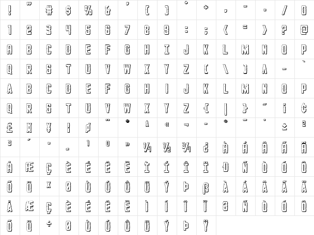 G.I. Incognito 3D Regular  glyph index
