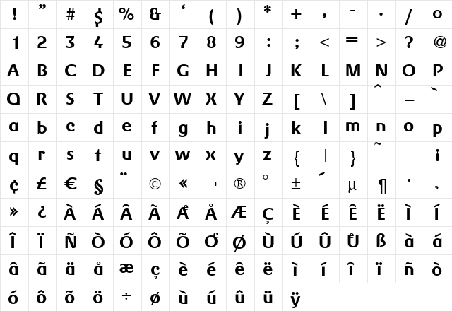 Gerling Regular  glyph index