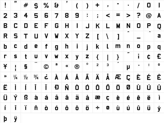 AFCarplates Bold  glyph index