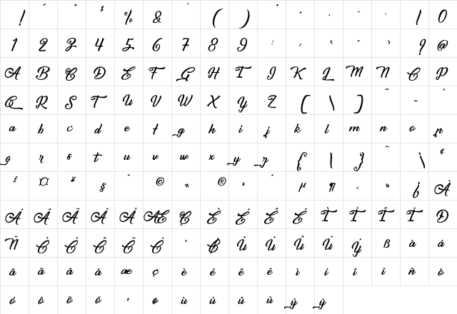 Capinella ou Beaujolais Regular  glyph index