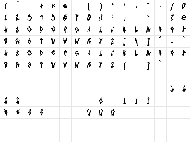 Skatter Regular  glyph index