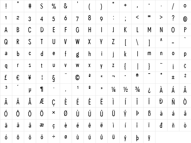 SuperGroteskB Regular  glyph index