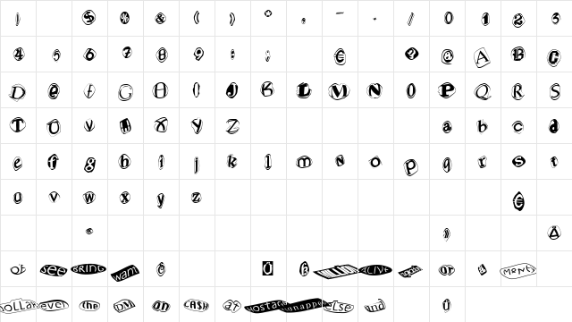 BlackMailK Regular  glyph index