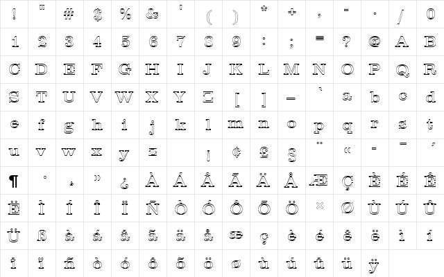 ClarendonTLigOu1 Regular  glyph index