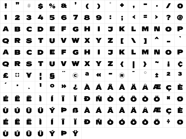 ResotELavender Regular  glyph index