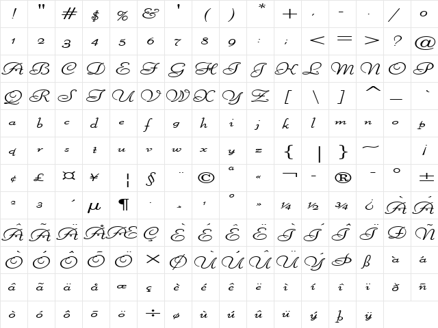 Liberate Extended Bold  glyph index