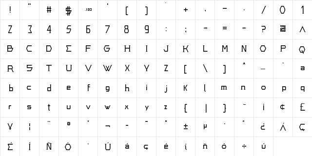 Greek Regular  glyph index