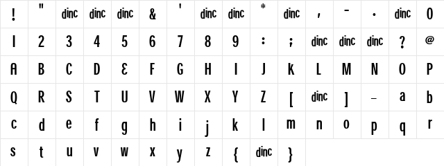 Innocence Regular  glyph index