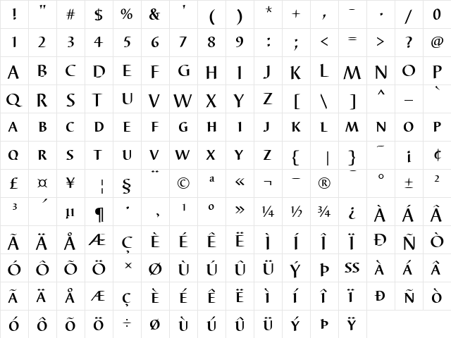 Barbedor DC D Regular  glyph index