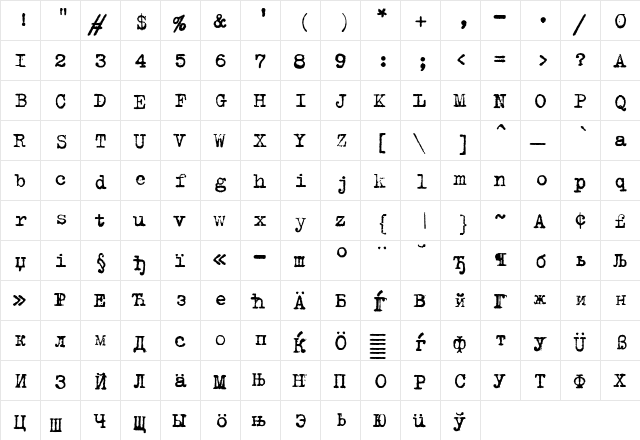 TrixieCyrG-Plain Plain  glyph index