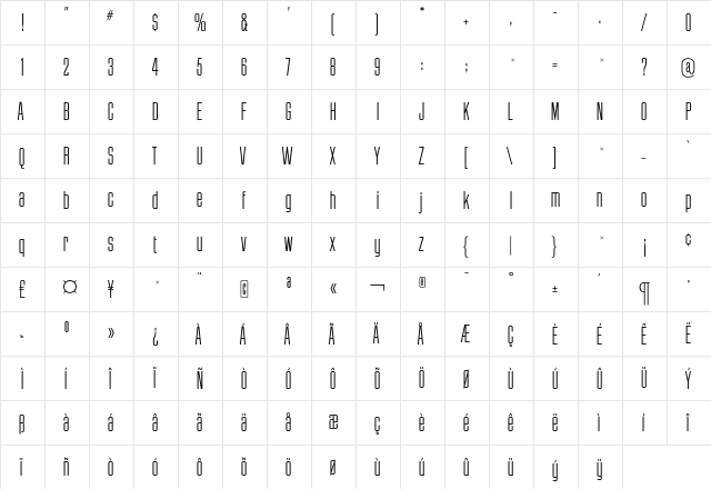 ChamferGothicRR Light  glyph index