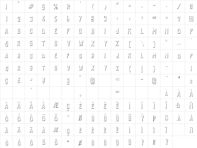 Holyriver Shadow Regular  glyph index