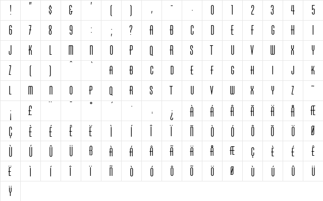 Chrysler-Condensed Regular  glyph index
