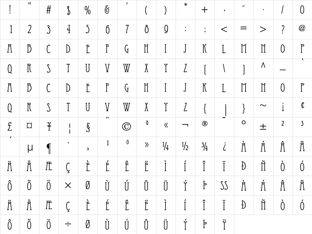 Eccentric Regular  glyph index