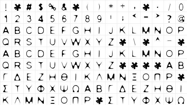 POP. 1280 Regular  glyph index