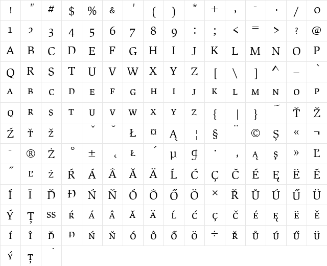 SlimbachSCItcTEEBoo Regular  glyph index