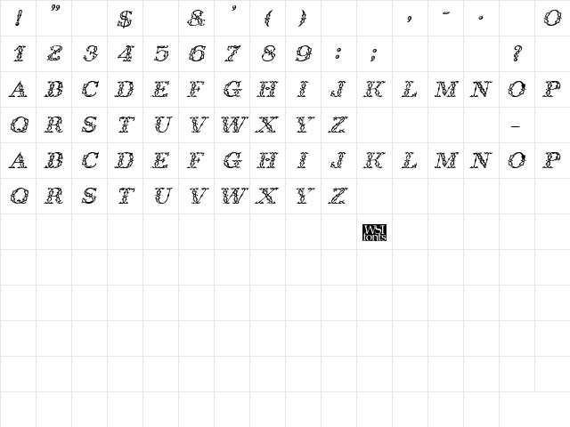 WroghtIron Italic  glyph index