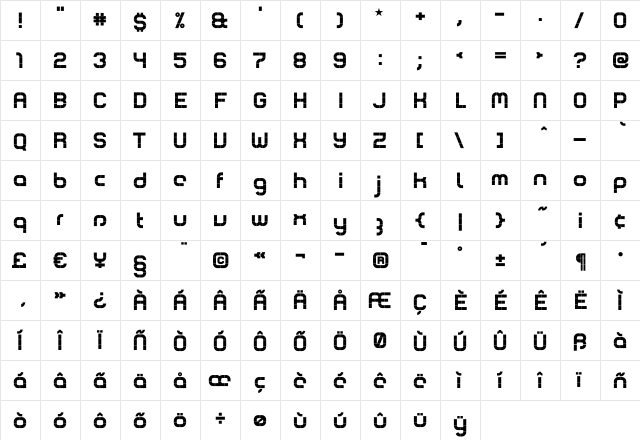 Comsat Fat  glyph index