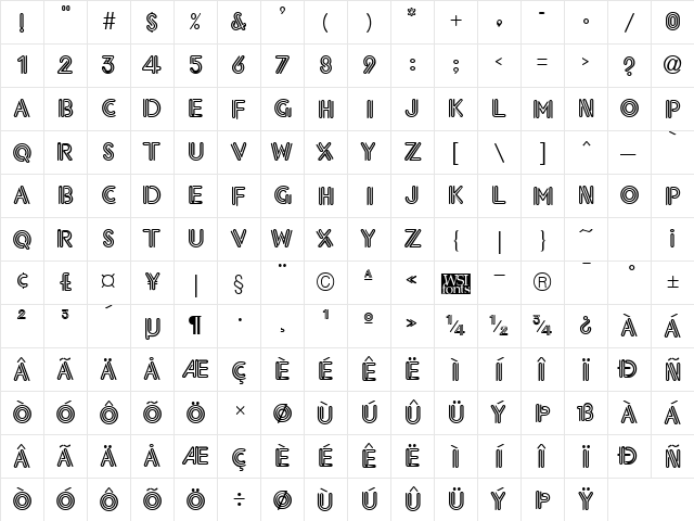 NeonThick Regular  glyph index