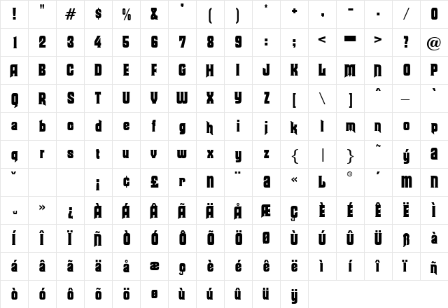 Moorgate DB Regular  glyph index