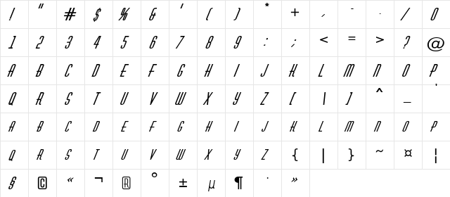 a_HuxleyCaps BoldItalic  glyph index