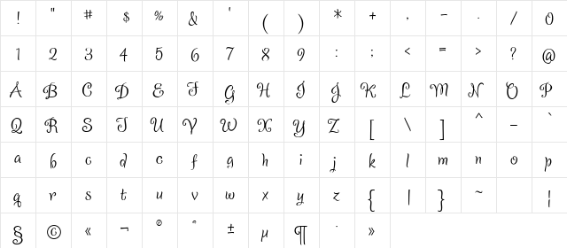 Sladkoeshka Regular  glyph index