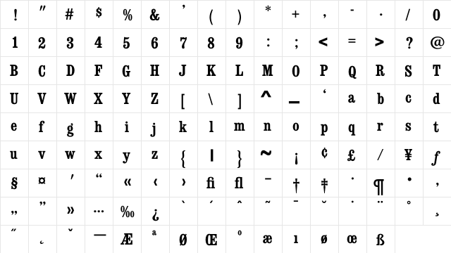 ConsortBoldCondensed Regular  glyph index