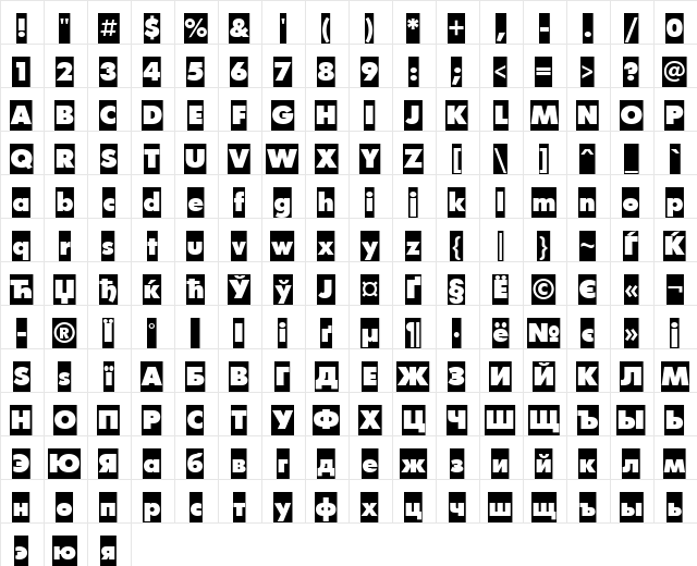 FuturaFuturisXCameoC Regular  glyph index