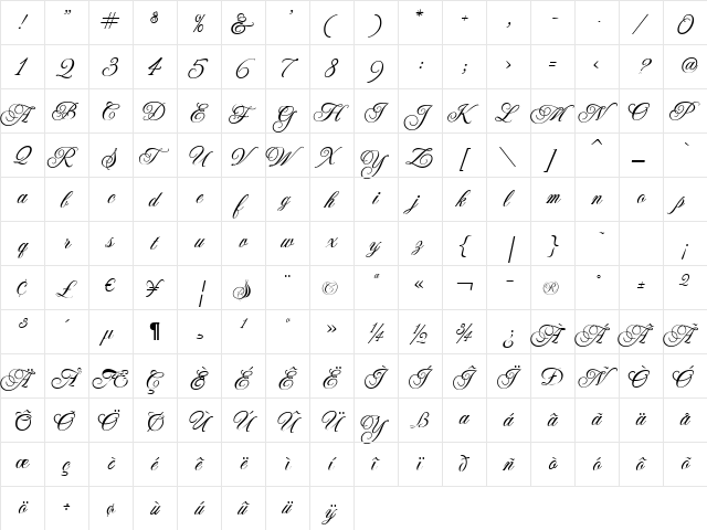 JackieO Regular  glyph index