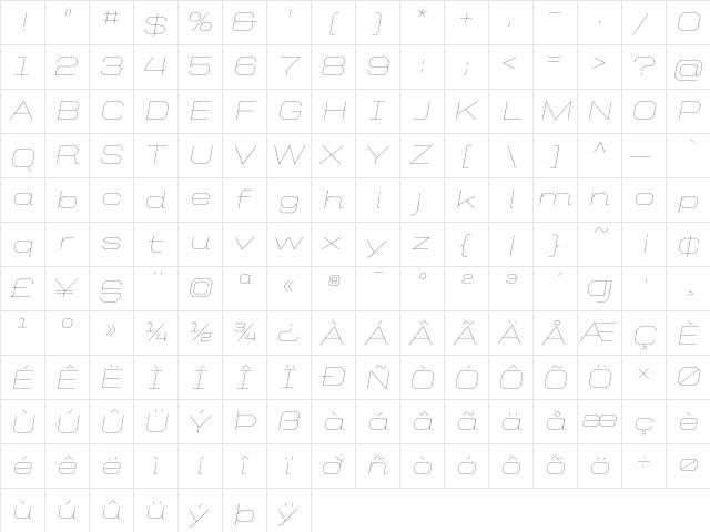 United Italic Ext Thin  glyph index