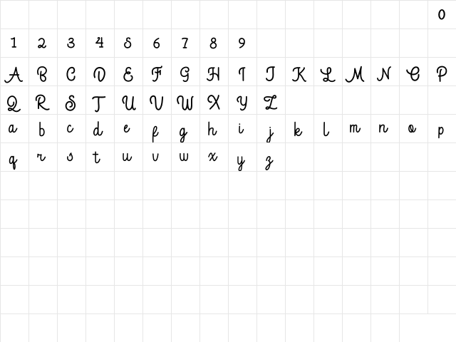 Rangelatte Regular  glyph index