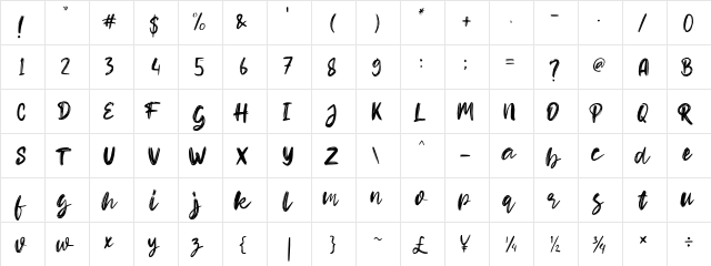 Hello Dear Demo Regular  glyph index