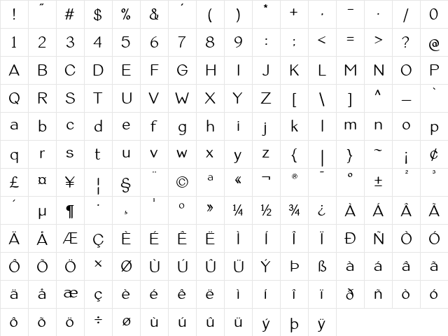 Violina Regular  glyph index