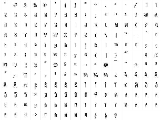 DTCRoughM66 Regular  glyph index