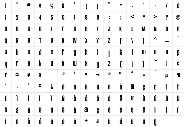 HouseGothic BoldTwo  glyph index