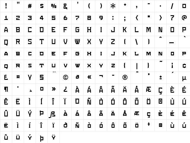 Konvexist Regular  glyph index