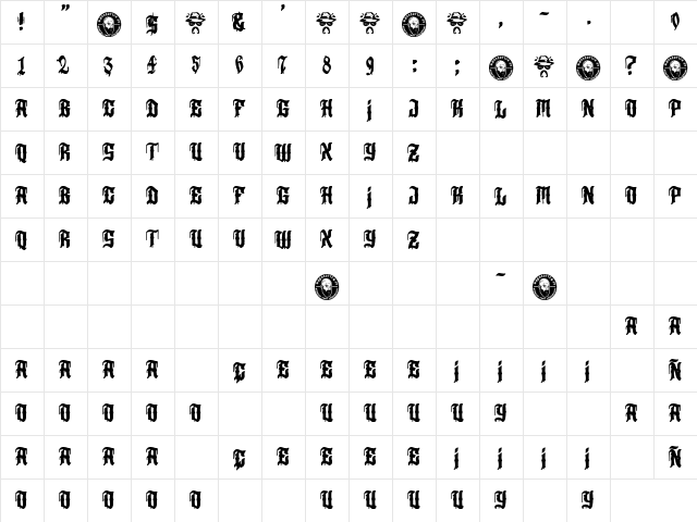 Los Angeles+MMXX Regular  glyph index
