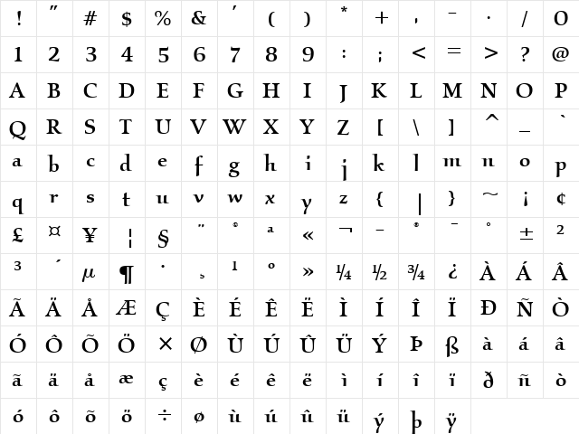 Kallos ITC Medium  glyph index