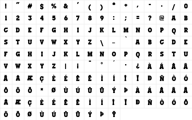Manhandle Slab Regular  glyph index