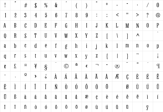 ColonelL Regular  glyph index
