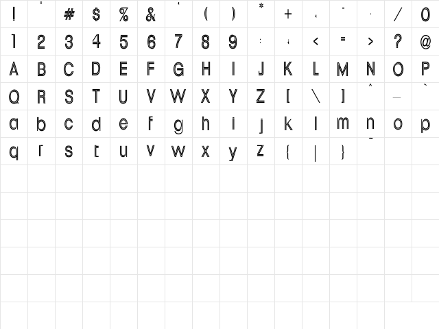 Uptight Cn Regular  glyph index