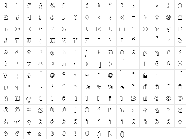 Blippo Becker Outline Regular  glyph index