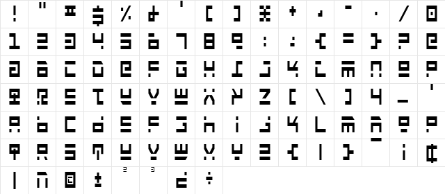 Rocket Type Condensed Condensed  glyph index